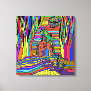SURREAL BIG HOUSE GIRL STRETCHED CANVAS ART PRINT