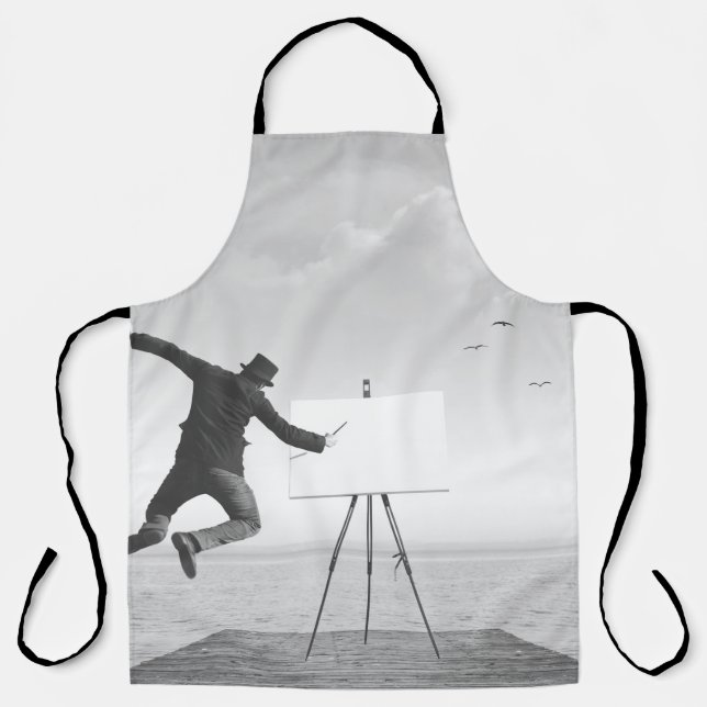 surreal black and white art painter drawing on a c apron (Front)
