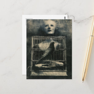 Surreal Black and White Caged Bird and Person Postcard