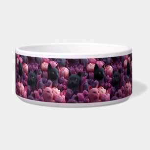 Surreal Black Cat and Pink Peony Floral Pattern