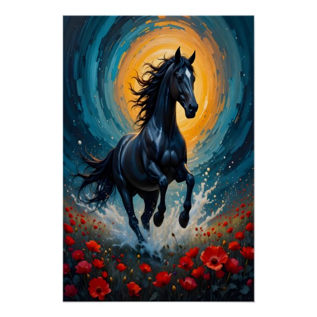 Surreal Black Horse Wall Art | Home Decor Gift (Front)