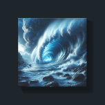 Surreal Blue Ocean Vortex - Majestic Tidal Wave Canvas Print<br><div class="desc">A stunningly dramatic digital landscape featuring a massive, swirling blue ocean vortex breaking over a dark, rocky shoreline. The intense turquoise depth of the wave contrast with the heavy, stormy clouds, creating a sense of epic scale and natural power. Perfect for statement wall art, cinematic home decor, or as a...</div>