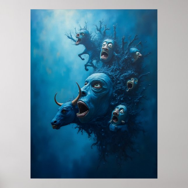 Surreal Blue Scream Creatures Poster (Front)
