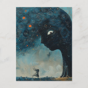 Surreal Blue Tree and an Amazed Girl Postcard