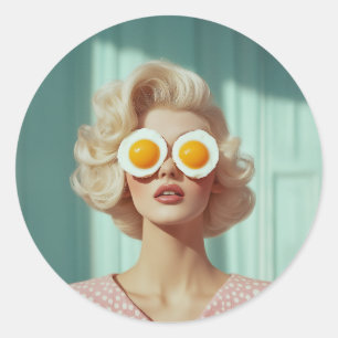 Surreal Breakfast Fashion Portrait Classic Round Sticker