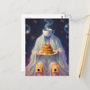 Surreal Breakfast pancakes ghost with coffee toast Postcard