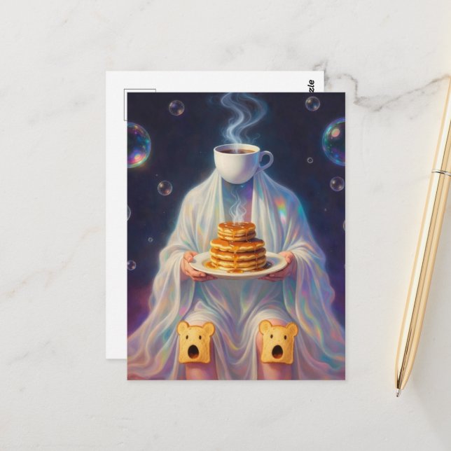 Surreal Breakfast pancakes ghost with coffee toast Postcard (Front/Back In Situ)