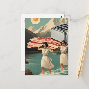 Surreal Breakfast People Giant Toaster and Bacon Postcard