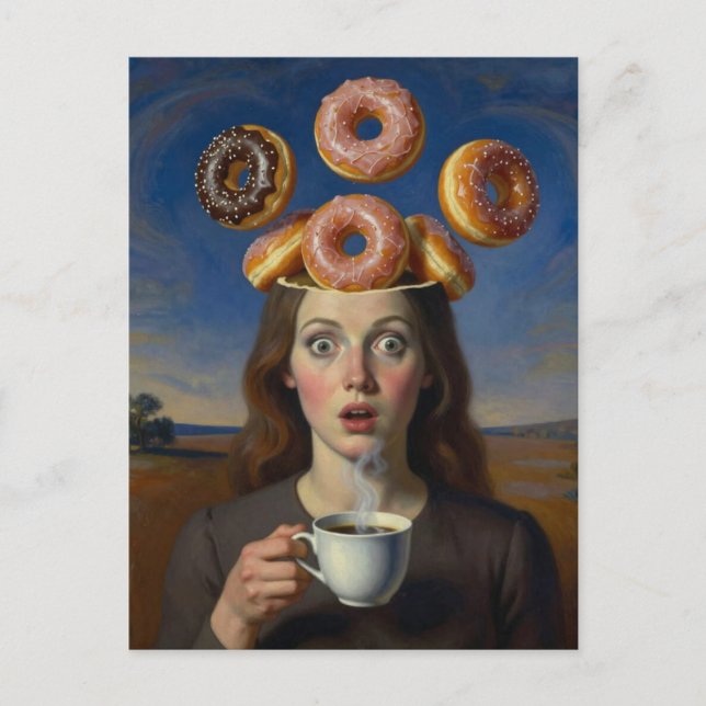 Surreal Breakfast Series Donuts and  Coffee Woman  Postcard (Front)