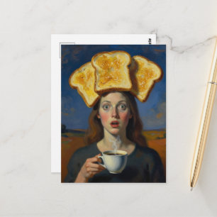 Surreal Breakfast Series Toast and Coffee Woman Postcard