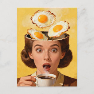 Surreal Breakfast Toast and Coffee Woman Yellow  Postcard