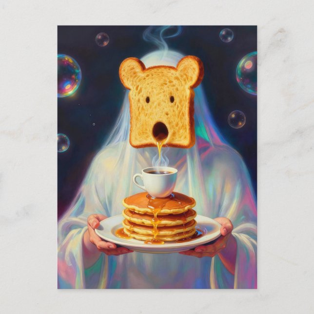 Surreal Breakfast Toast Pancakes and Coffee  Postcard (Front)
