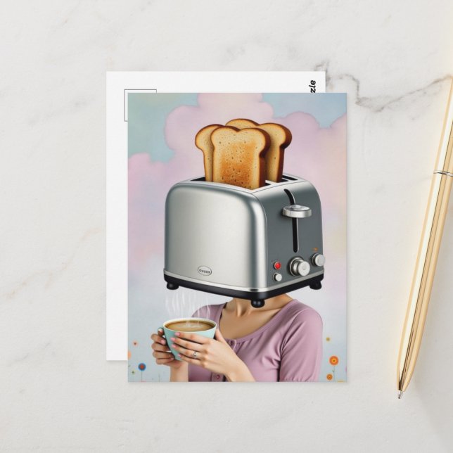 Surreal Breakfast Woman Toaster Head Postcard (Front/Back In Situ)