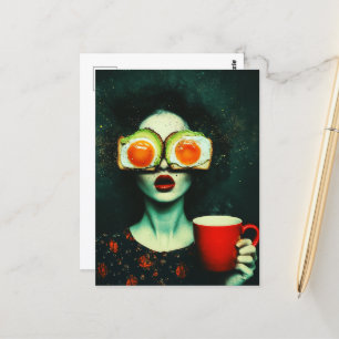 Surreal Breakfast Woman With a Red Coffee Cup Postcard