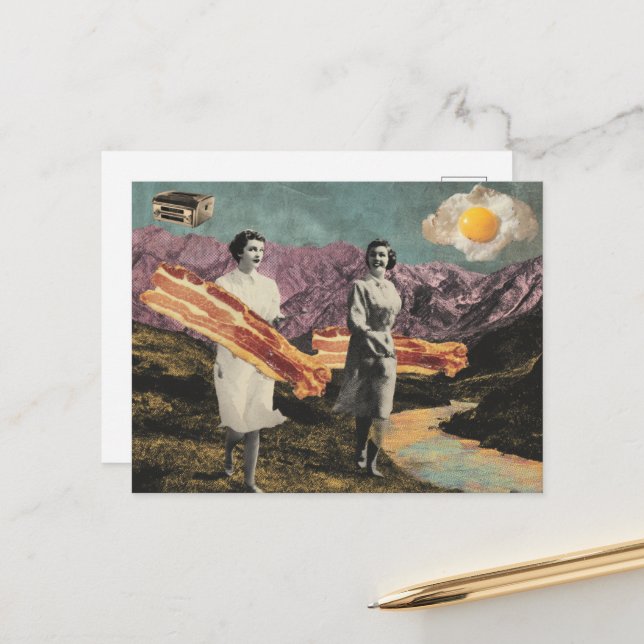 Surreal Breakfast Woman with Bacon and Eggs  Postcard (Front/Back In Situ)