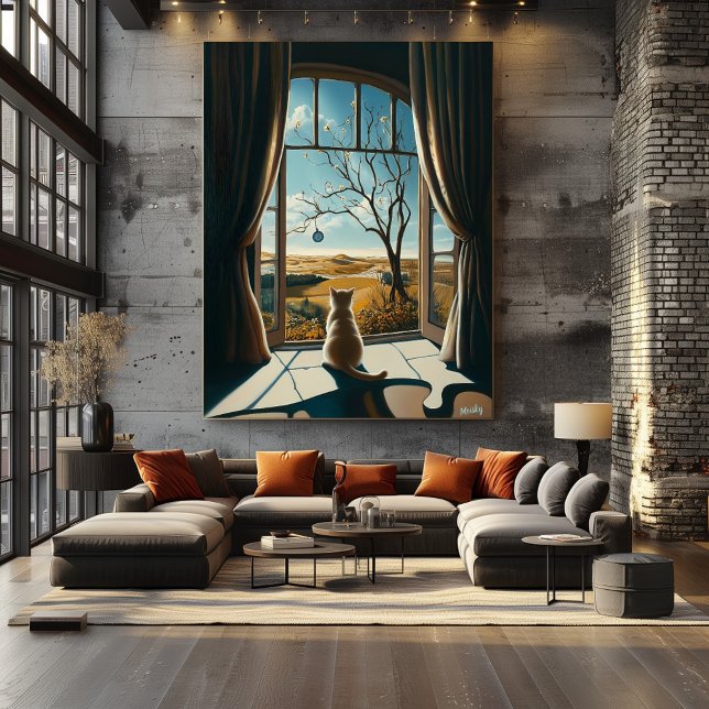 Surreal Cat Gazing Out of Window – Surrealist Art Poster (Creator Uploaded)