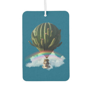 Surreal Cat Hot Air Balloon with Cactus & Rainbow Car Air Freshener
