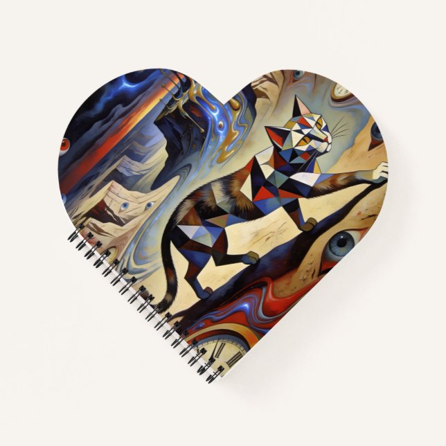 Surreal Cat Melting Clocks Dali Picasso Inspired Notebook (Front)