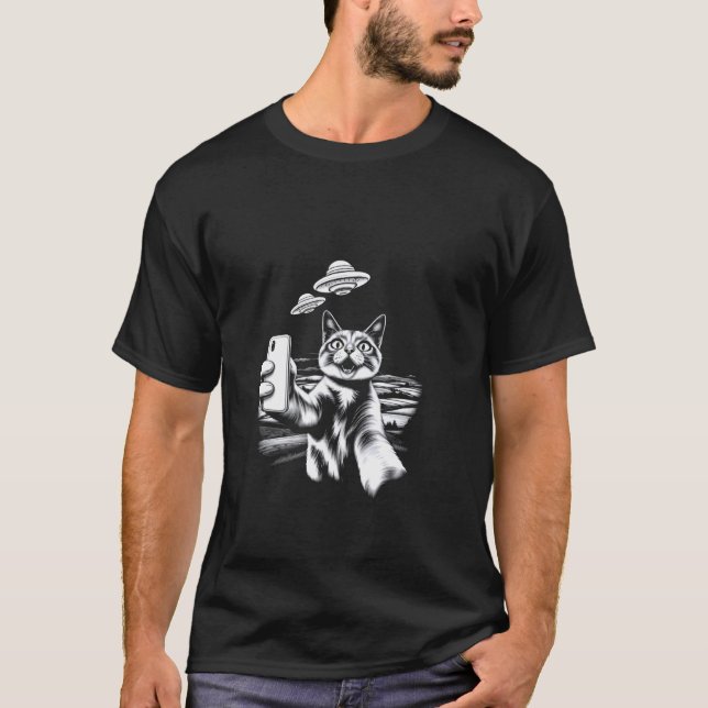 Surreal Cat UFO Selfie T-Shirt (Front)