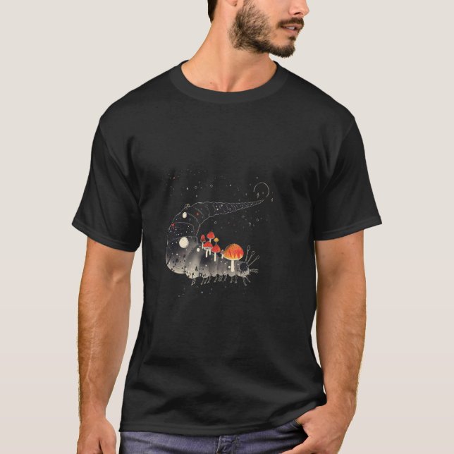 Surreal Caterpillar with Toadstools - Forest Motif T-Shirt (Front)