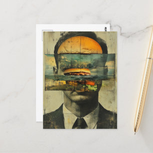 Surreal Cheeseburger Person City Water Abstract Postcard
