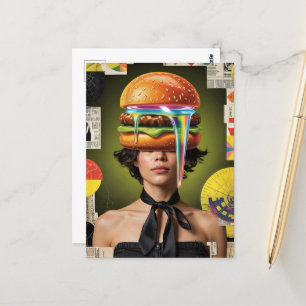 Surreal Cheeseburger Woman Collage Postcard