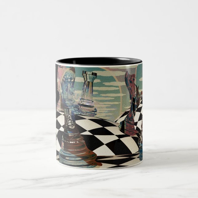 Surreal chess game Two-Tone coffee mug (Center)