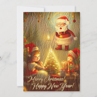Surreal Christmas / New Year theme on Leather! Holiday Card