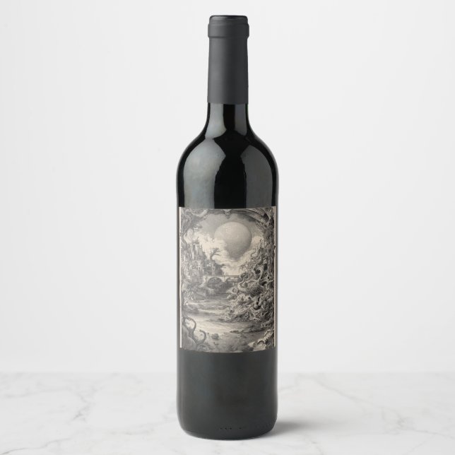Surreal City and Moonlit River Artwork Wine Label (Front)