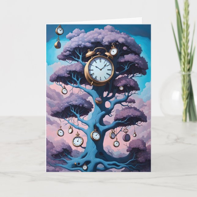 Surreal Clocks in the Tree Belated Birthday Card (Front)