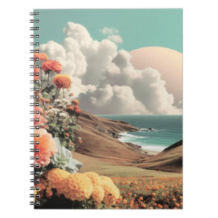 Surreal Coastal Landscape With Flowers And Clouds Notebook