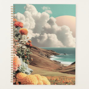 Surreal Coastal Landscape With Flowers And Clouds Planner