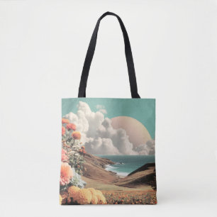 Surreal Coastal Landscape With Flowers And Clouds Tote Bag