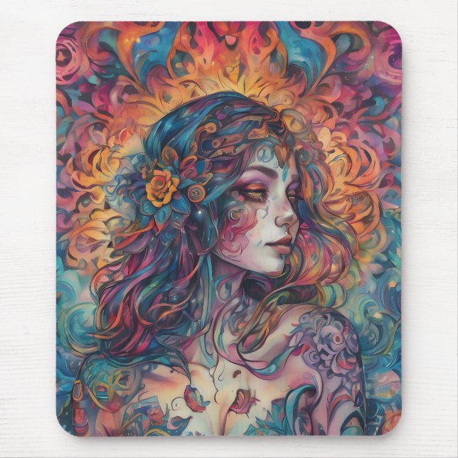 "Surreal Color Swirl Lady" Art Mouse Pad (Front)