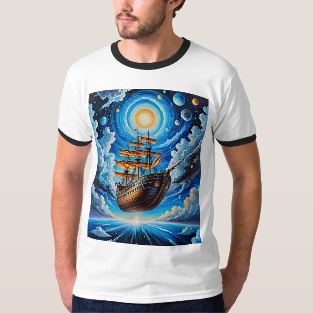 Surreal Cosmic Flying Ship Fantasy Art Shirt (Front)
