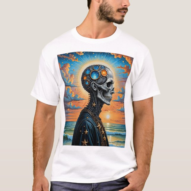 Surreal Cosmic Skull T-Shirt – Futuristic Galaxy A (Front)