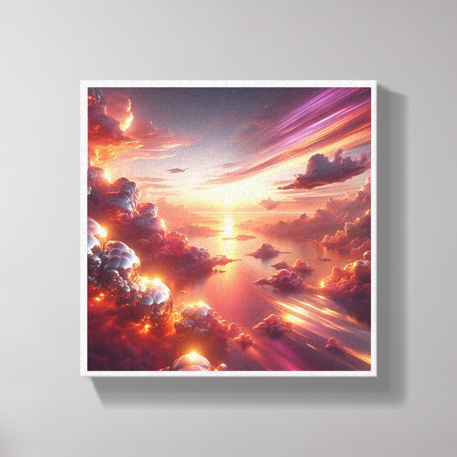 Surreal Cosmic Sunset - Dreamy Pink and Gold Cloud Canvas Print (Front)