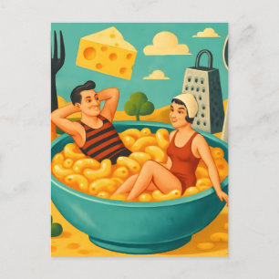 Surreal Couple Swims in a Bowl of Cheesy Noodles Postcard