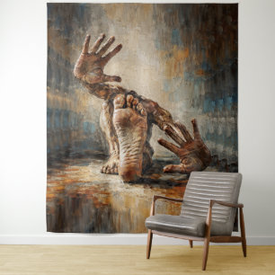 Surreal Crawling Hands and Feet Expressive Tapestry