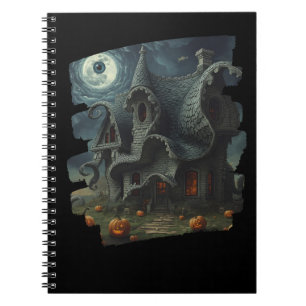 Surreal Creepy Haunted House with Pumpkins & Moon Notebook