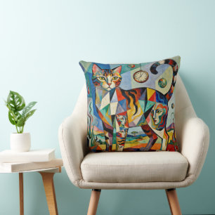 Surreal Cubist Style Cat Art Cushion