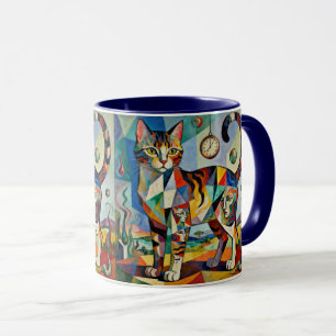 Surreal Cubist Style Cat Art Mug