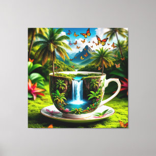 Surreal Cup Transforming into Tropical Waterfall Canvas Print