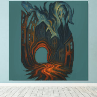 Surreal Dark Cityscape Art Ghostly Figure Painting Canvas Print