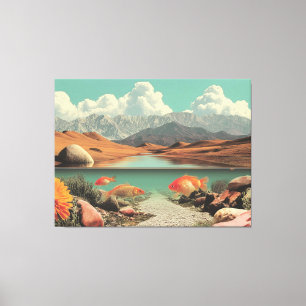 Surreal Desert and Lake with Goldfish Canvas Print