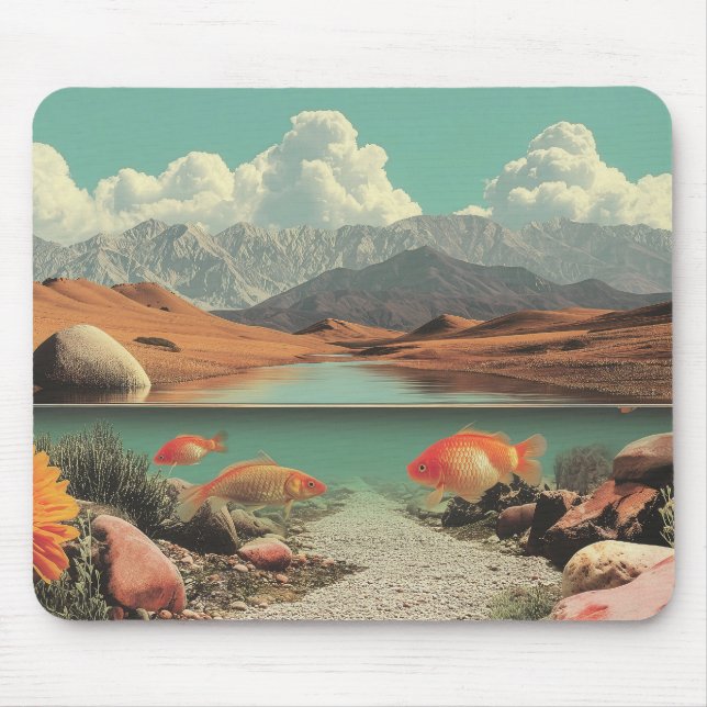 Surreal Desert and Lake with Goldfish Mouse Pad (Front)
