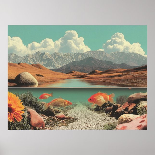 Surreal Desert and Lake with Goldfish Poster (Front)
