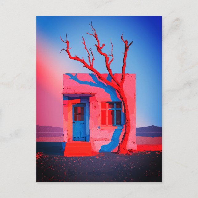 Surreal Desert House Wall Art – Minimalist Postcard (Front)
