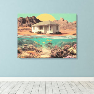 Surreal Desert House with Underwater Reef Canvas Print