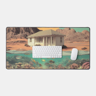 Surreal Desert House with Underwater Reef Desk Mat